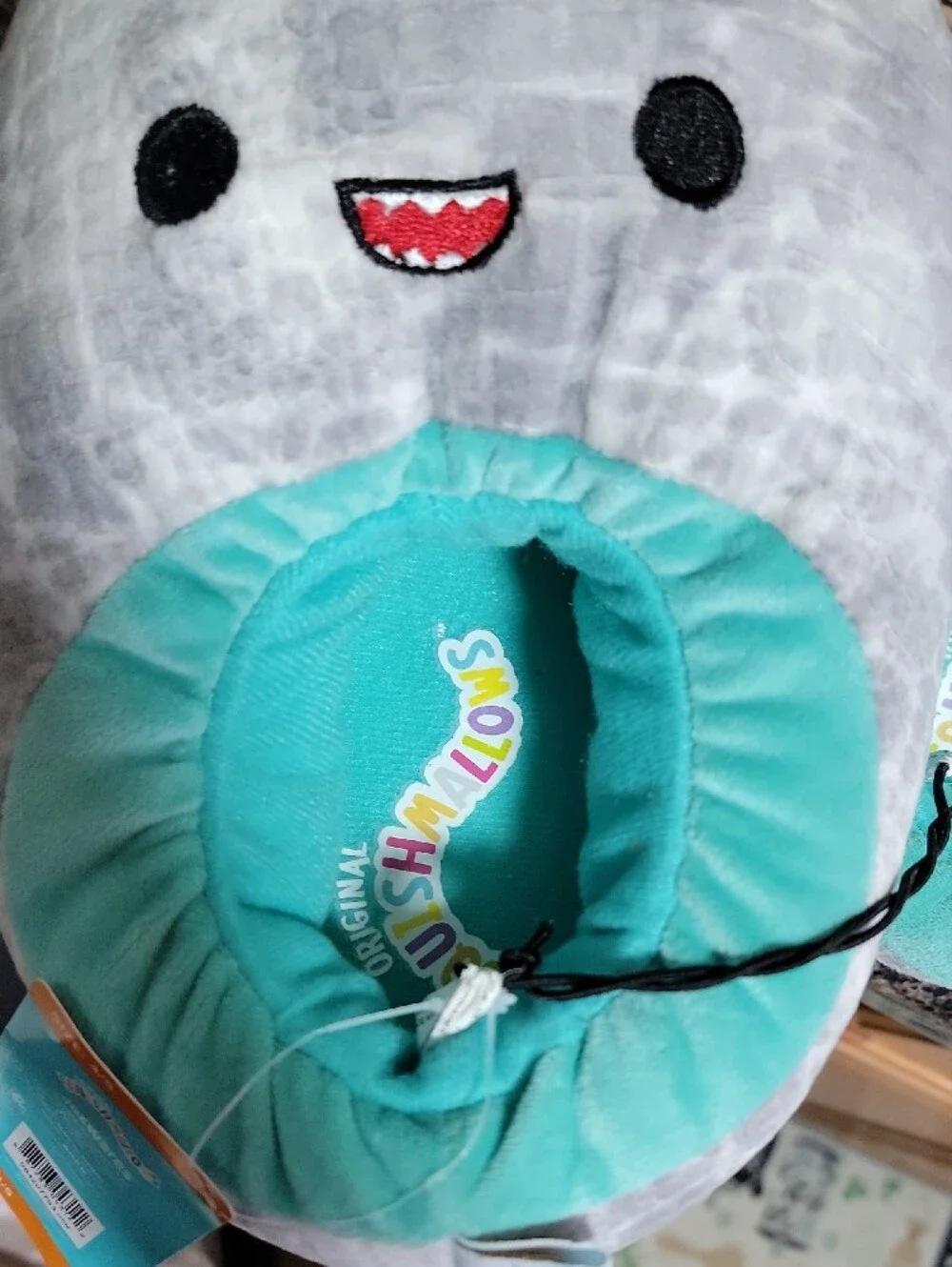 Squishmallows Gray & Teal Kids Plushy Slippers Size 4/5